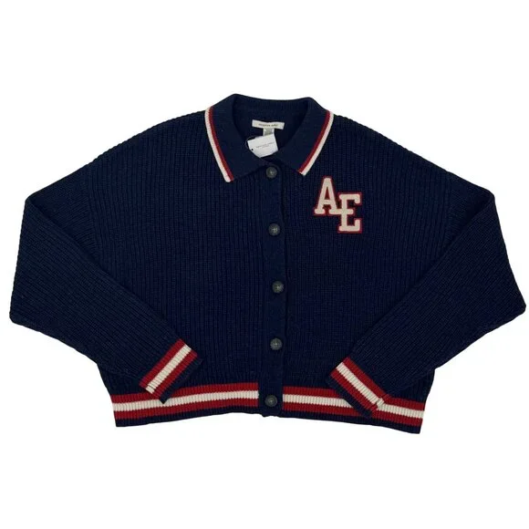 NWT American Eagle Cropped Letterman Cardigan Jacket • Y2K Preppy Collegiate S/M - Picture 16 of 16